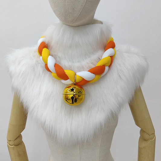 Triple-Braided Bell Collar - Fursuit & Anime Cosplay Accessory, Cute Animal Ear Pigtail Braid Necklace for Furry & Anime Fans