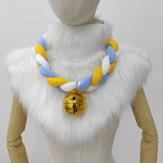 Triple-Braided Bell Collar - Fursuit & Anime Cosplay Accessory, Cute Animal Ear Pigtail Braid Necklace for Furry & Anime Fans